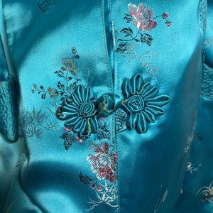 Antique Vintage Teal Satin Made in Hong Kong size 40